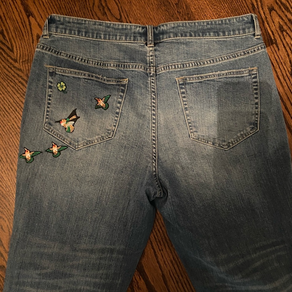 Who What Wear Blue Jeans with Red Floral Embroidery - Picture 4 of 4